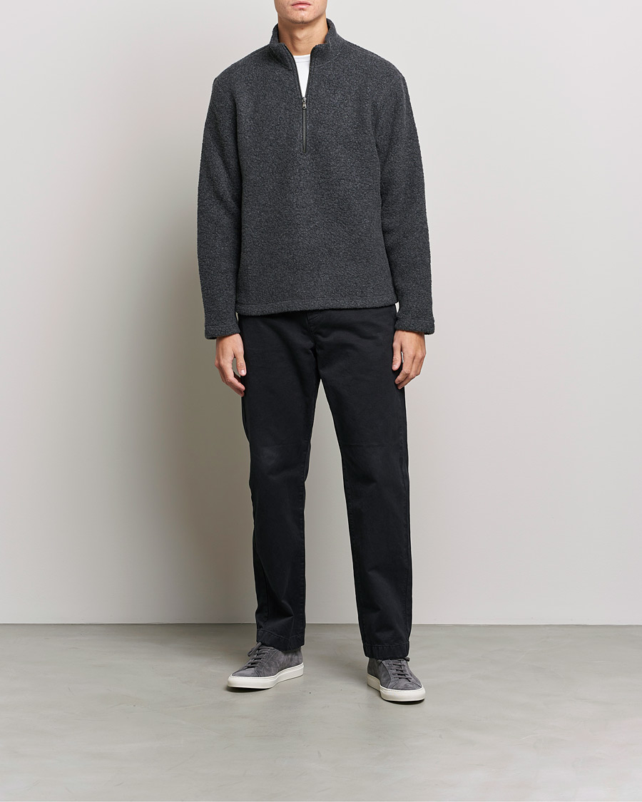 Herre | Trøjer | Sunspel | Eco Wool Half Zip Fleece Charcoal Melange