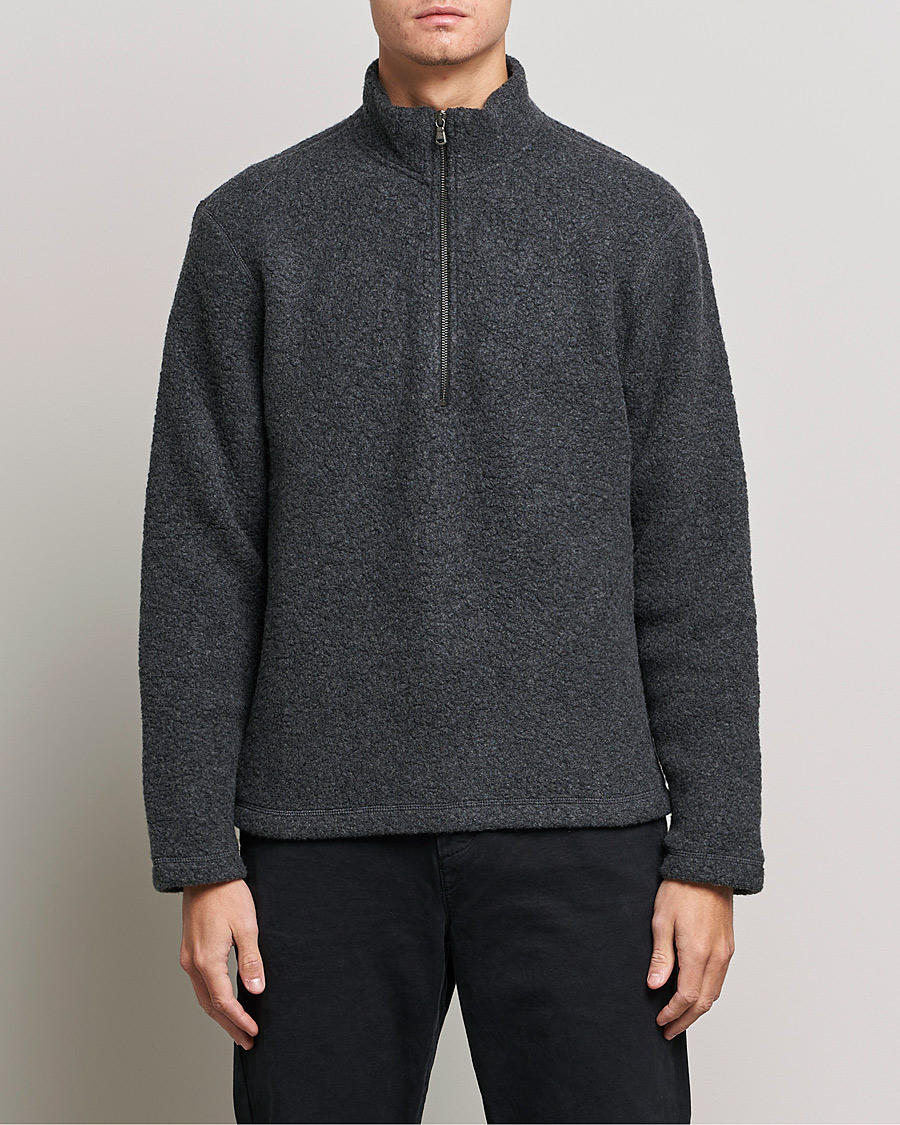 Herre | Trøjer | Sunspel | Eco Wool Half Zip Fleece Charcoal Melange