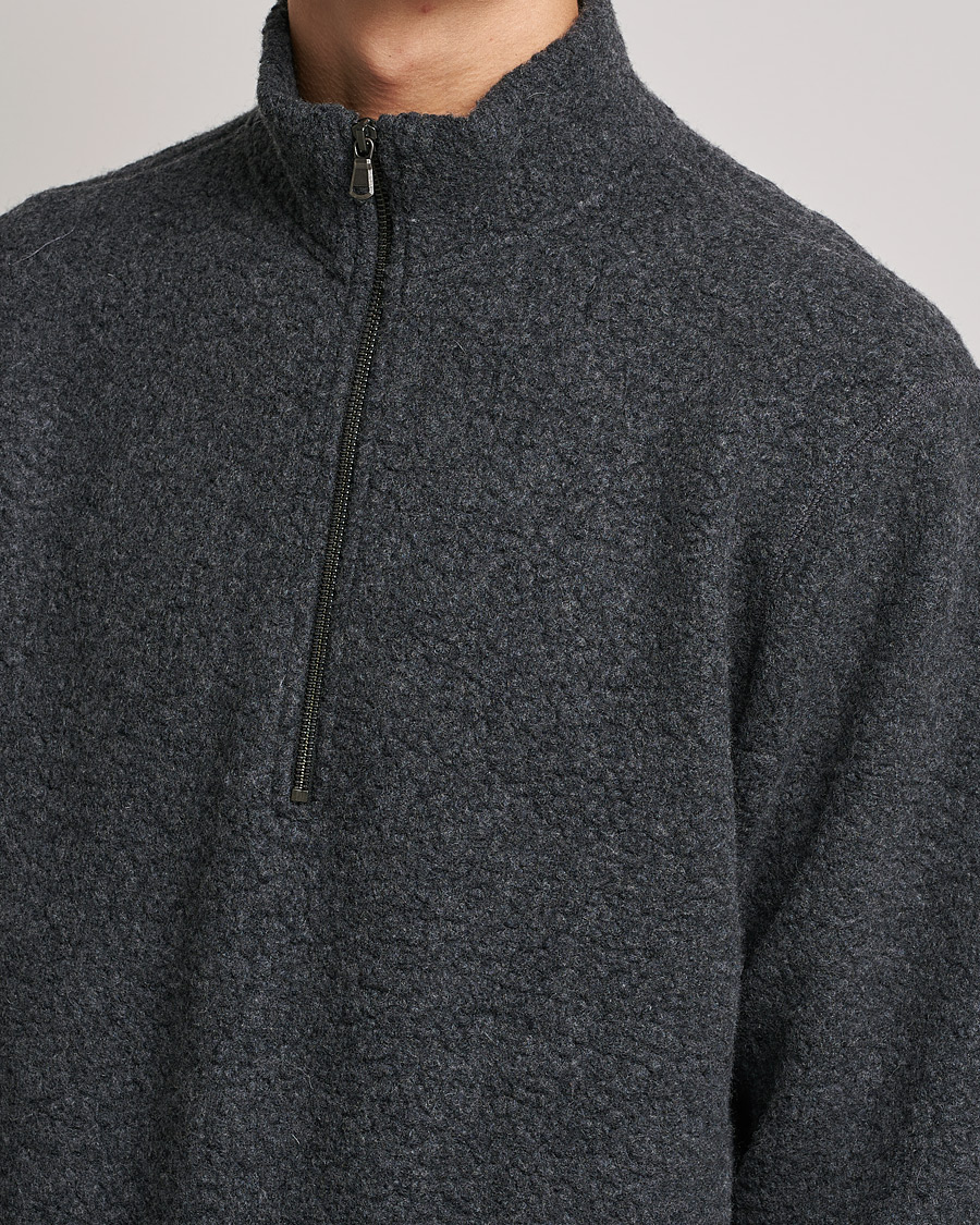 Herre | Trøjer | Sunspel | Eco Wool Half Zip Fleece Charcoal Melange