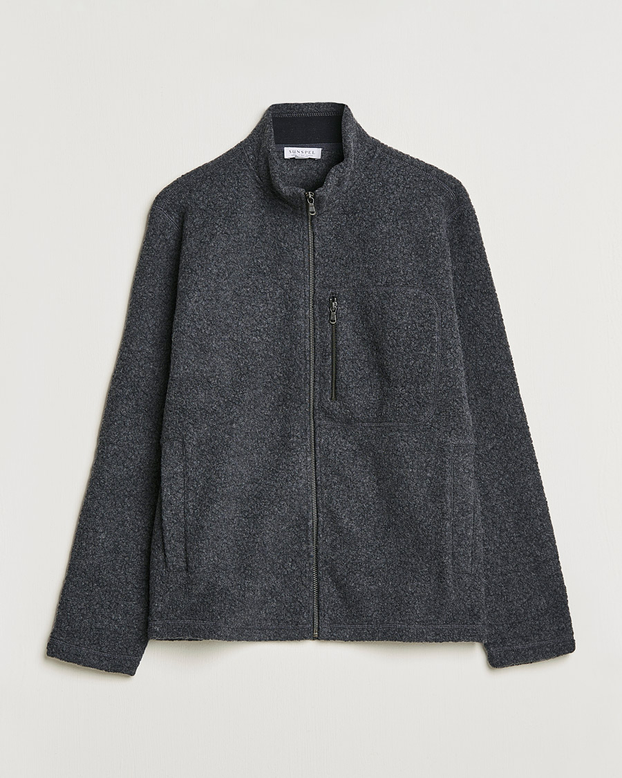 Herre | Trøjer | Sunspel | Eco Wool Full Zip Fleece Jacket Charcoal Melange