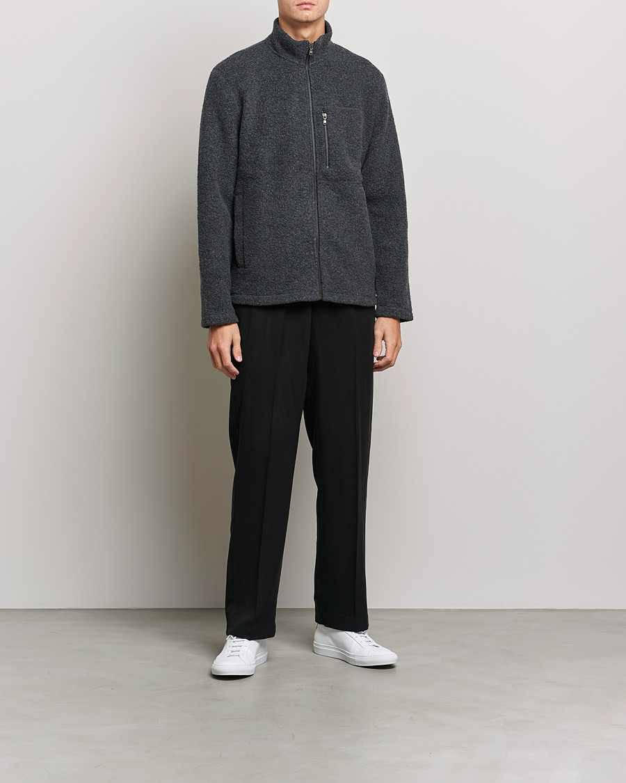 Herre | Trøjer | Sunspel | Eco Wool Full Zip Fleece Jacket Charcoal Melange
