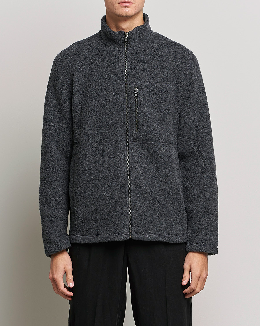 Herre | Trøjer | Sunspel | Eco Wool Full Zip Fleece Jacket Charcoal Melange