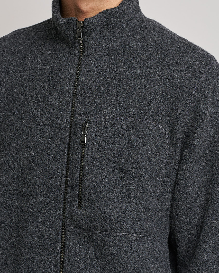 Herre | Trøjer | Sunspel | Eco Wool Full Zip Fleece Jacket Charcoal Melange