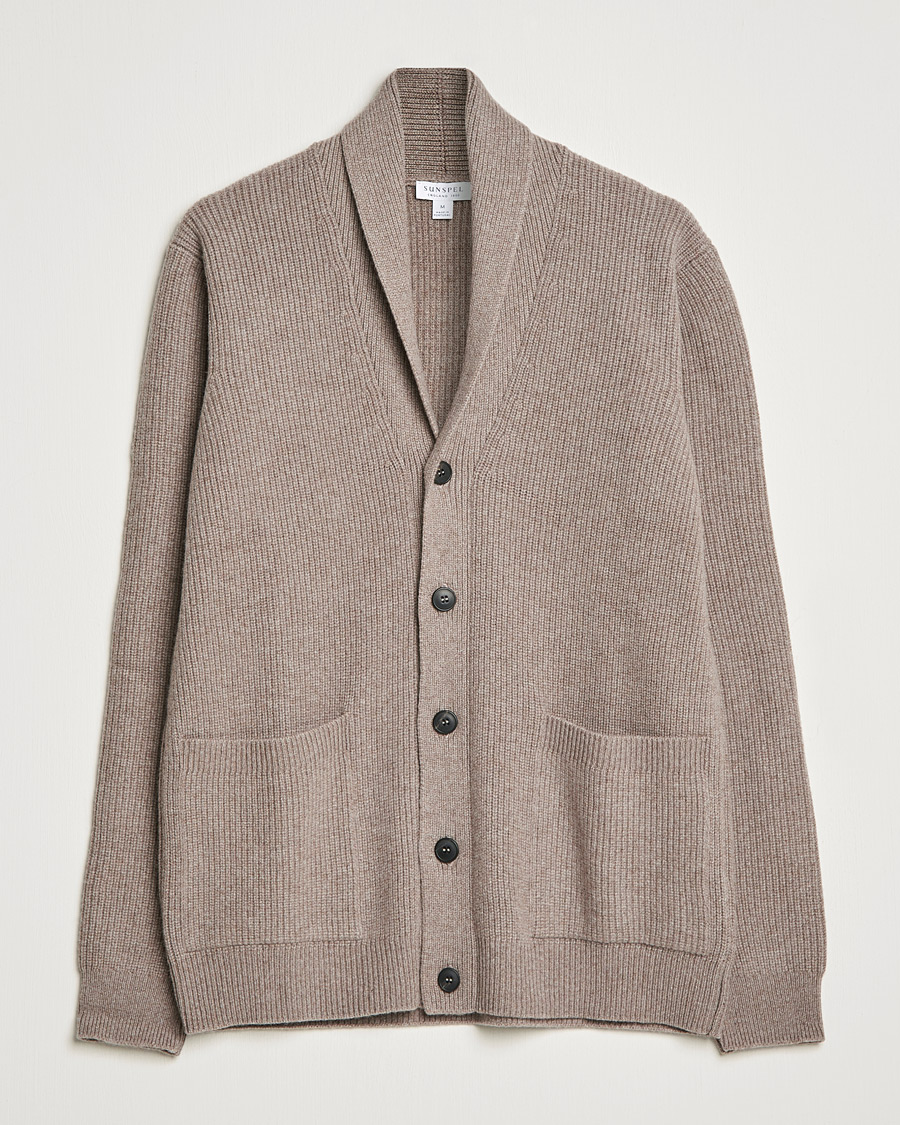 Herre | Trøjer | Sunspel | Lambswool/Cashmere Shawl Cardigan  Oatmeal Melange