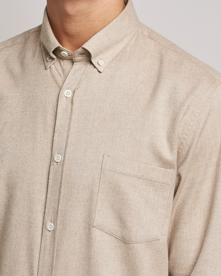 Herre | Skjorter | Sunspel | Brushed Cotton Flannel Shirt Oatmeal Melange