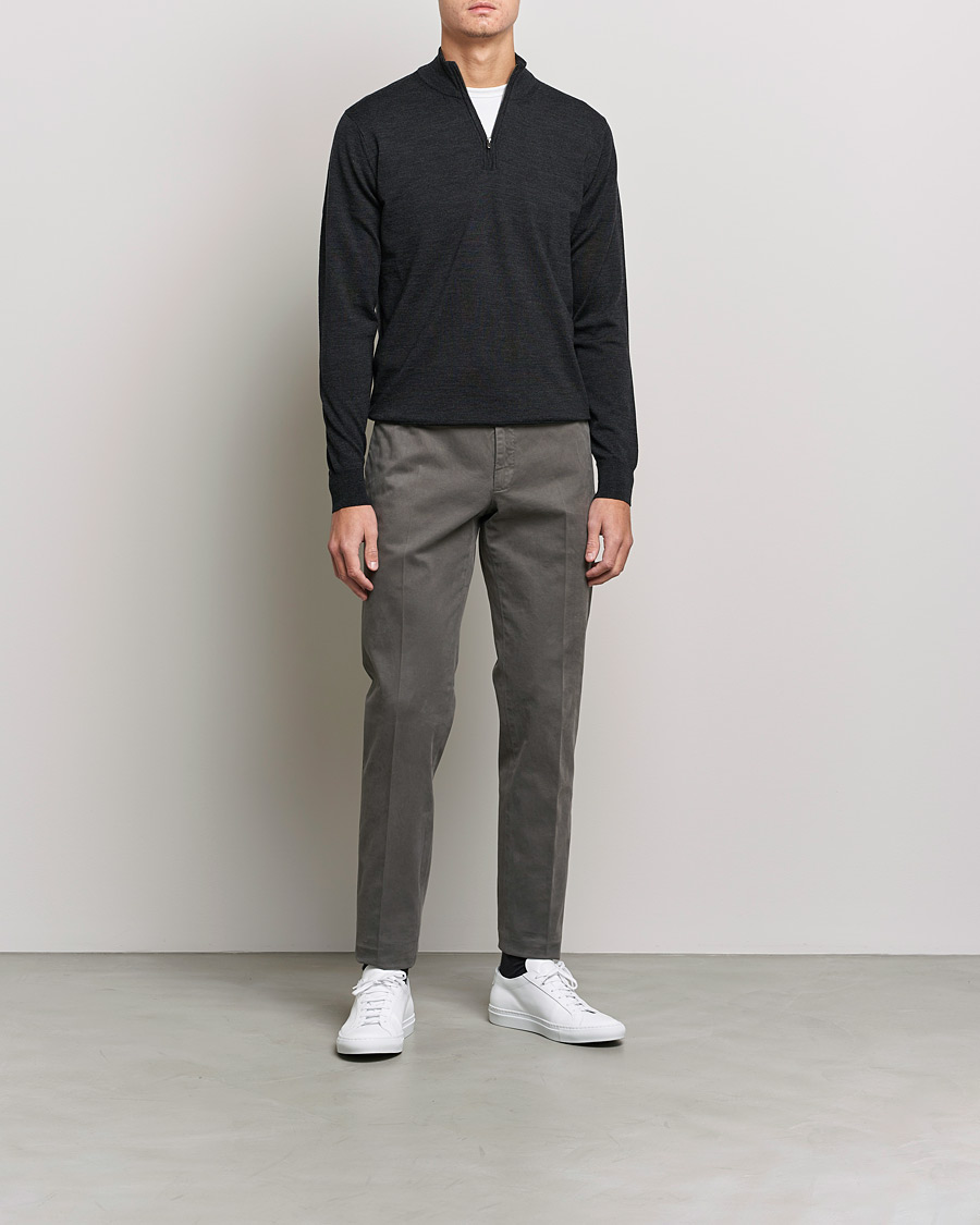 Herre | Trøjer | Sunspel | Merino Half Zip Sweater Charcoal Melange