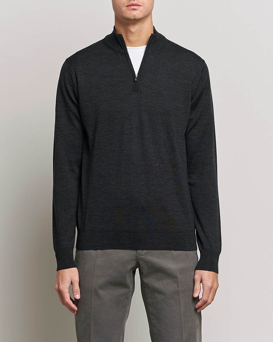 Herre | Trøjer | Sunspel | Merino Half Zip Sweater Charcoal Melange