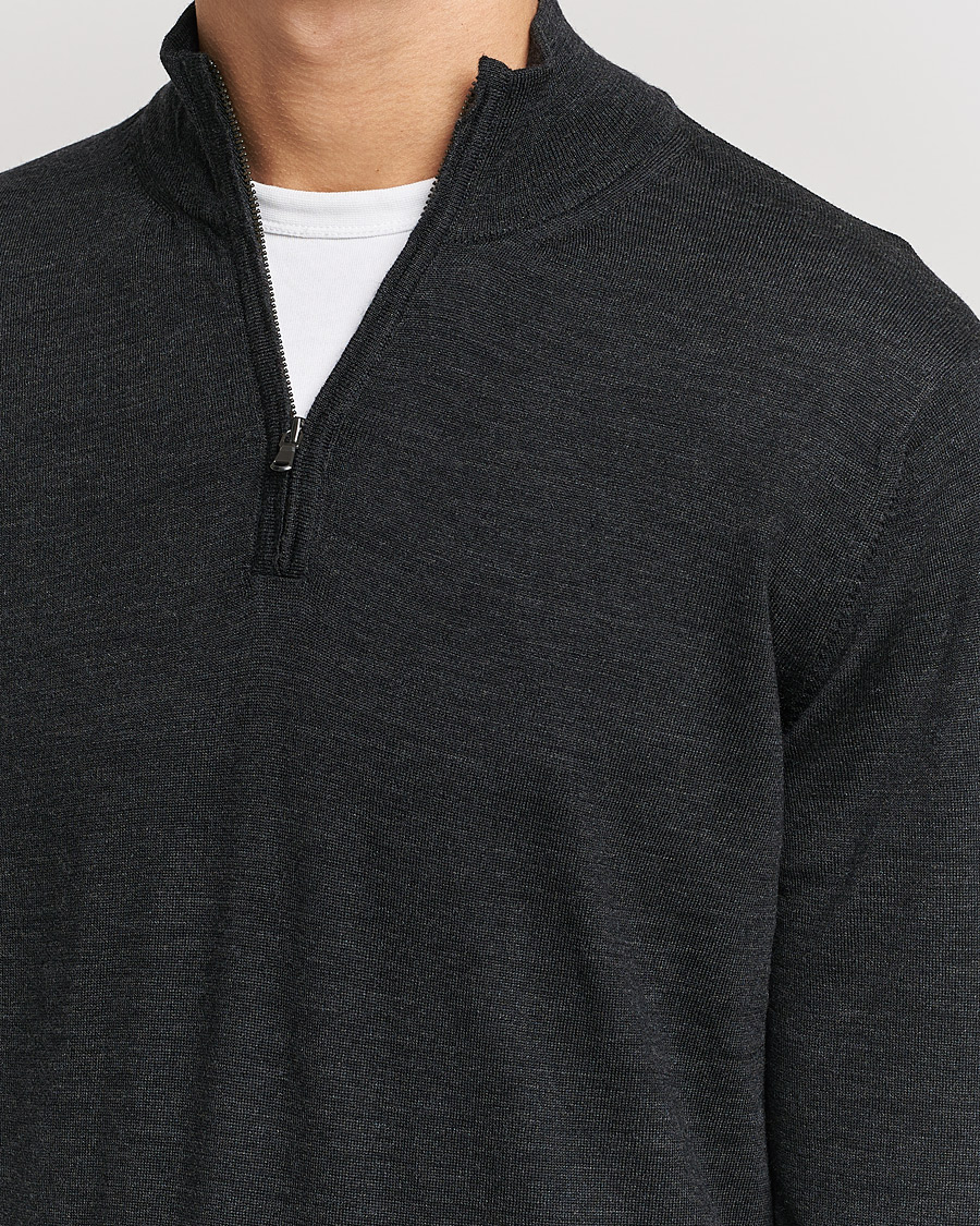 Herre | Trøjer | Sunspel | Merino Half Zip Sweater Charcoal Melange