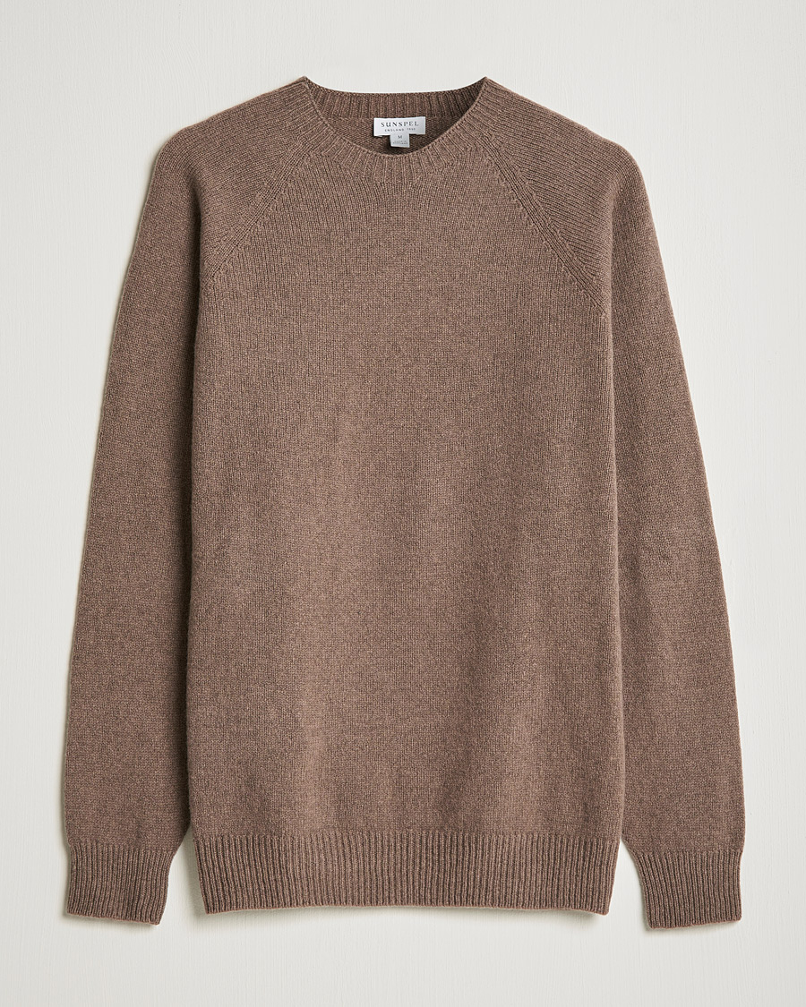 Herre | Trøjer | Sunspel | Lambswool Crew Neck Sweater Umber Brown