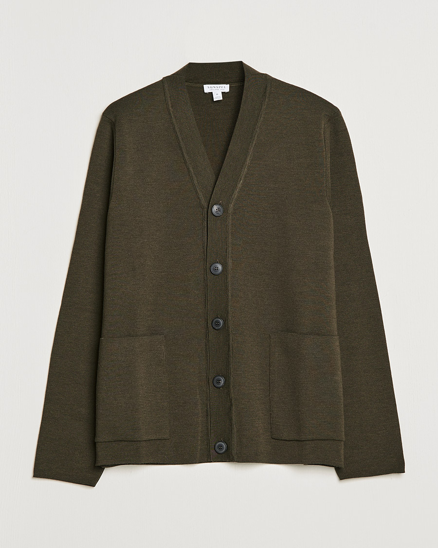 Herre | Trøjer | Sunspel | Merino Milano Cardigan Dark Moss