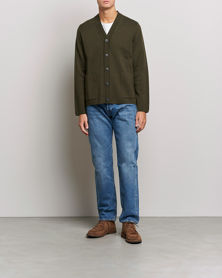 Herre | Trøjer | Sunspel | Merino Milano Cardigan Dark Moss