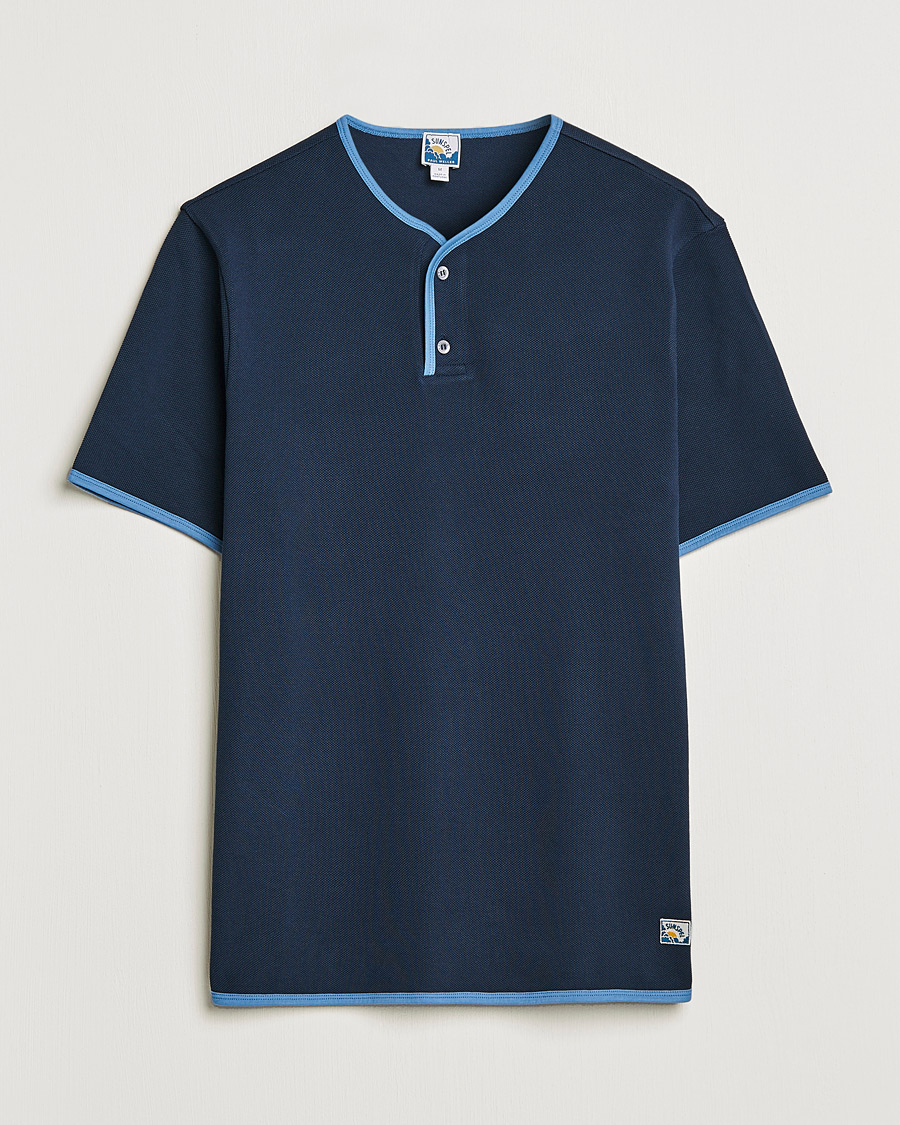 Herre | T-Shirts | Sunspel | Paul Weller Heavy Cotton Pique Henley T-Shirt Navy