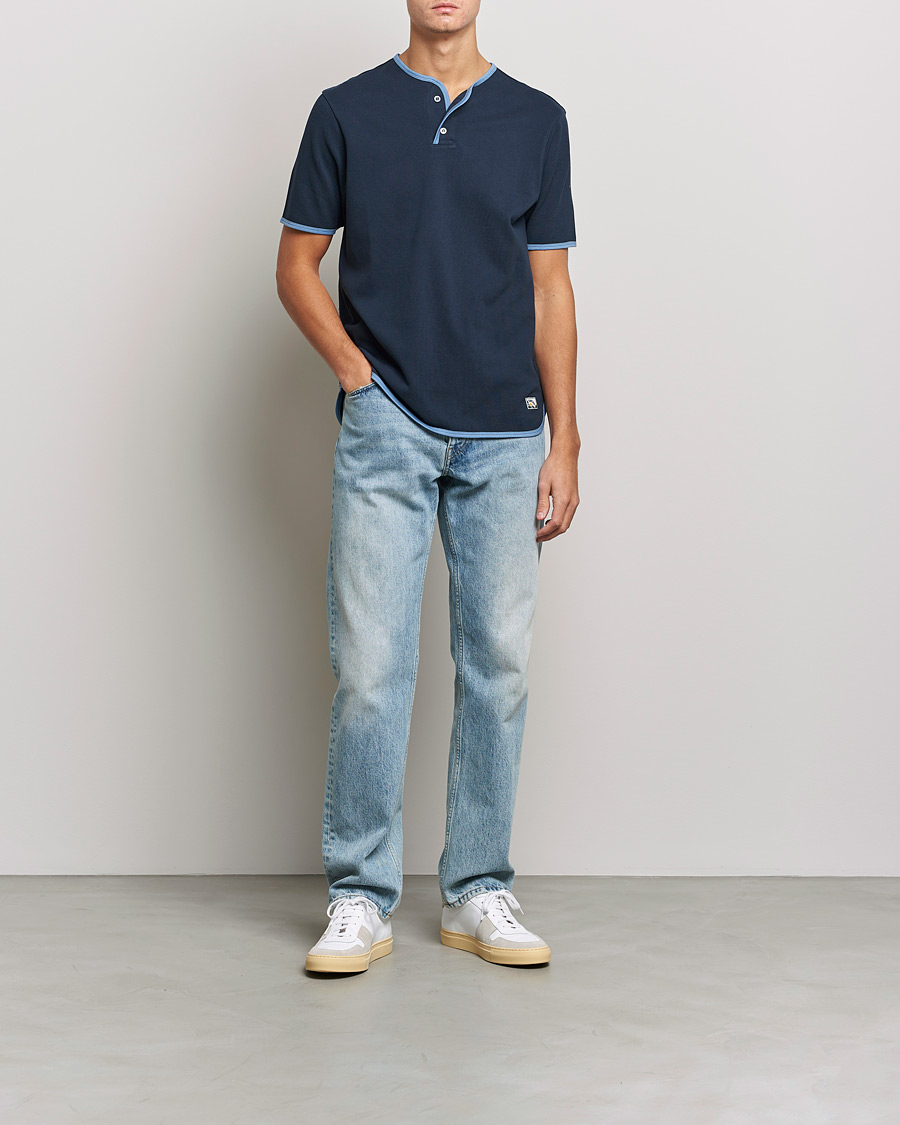 Herre | T-Shirts | Sunspel | Paul Weller Heavy Cotton Pique Henley T-Shirt Navy