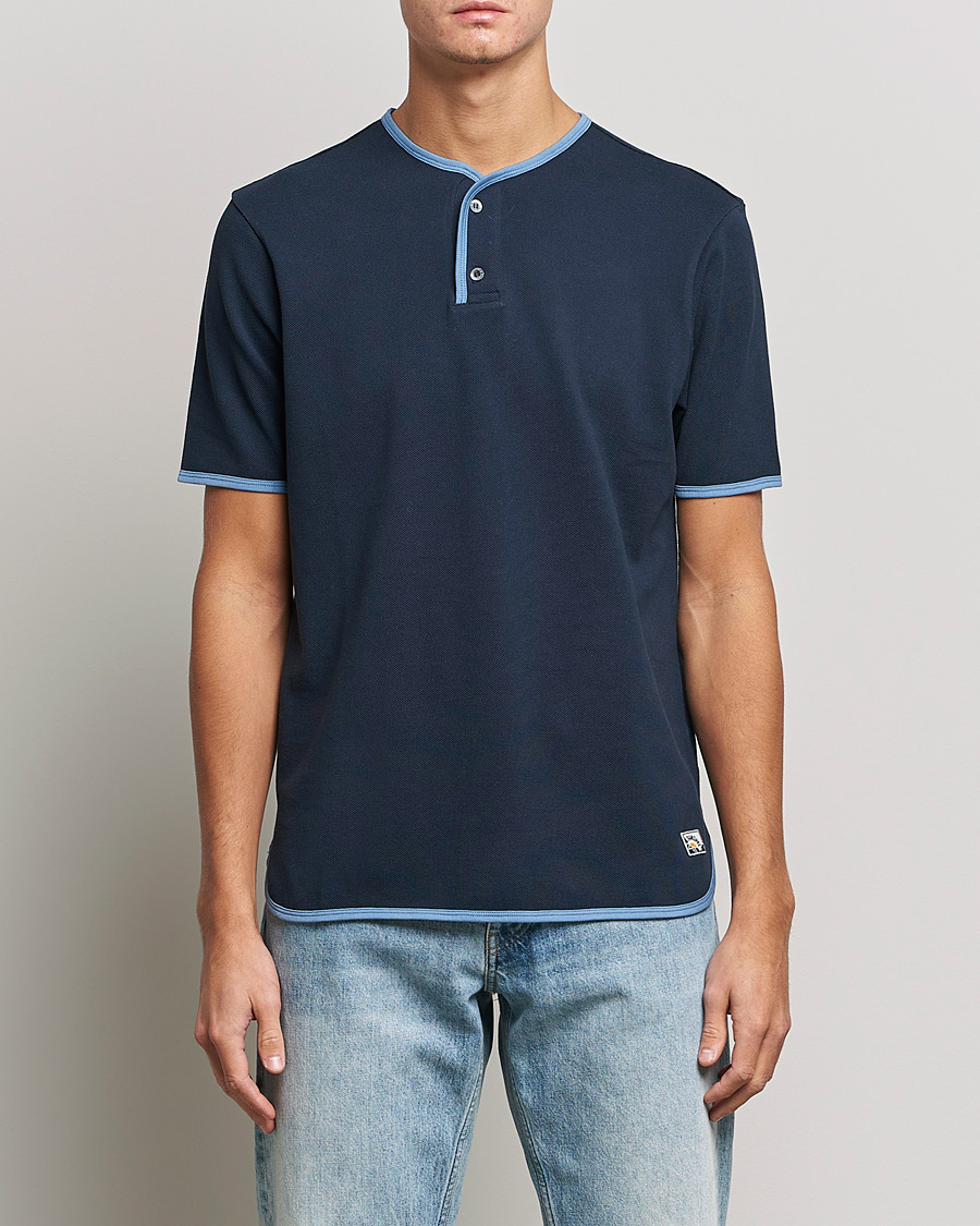 Herre | T-Shirts | Sunspel | Paul Weller Heavy Cotton Pique Henley T-Shirt Navy