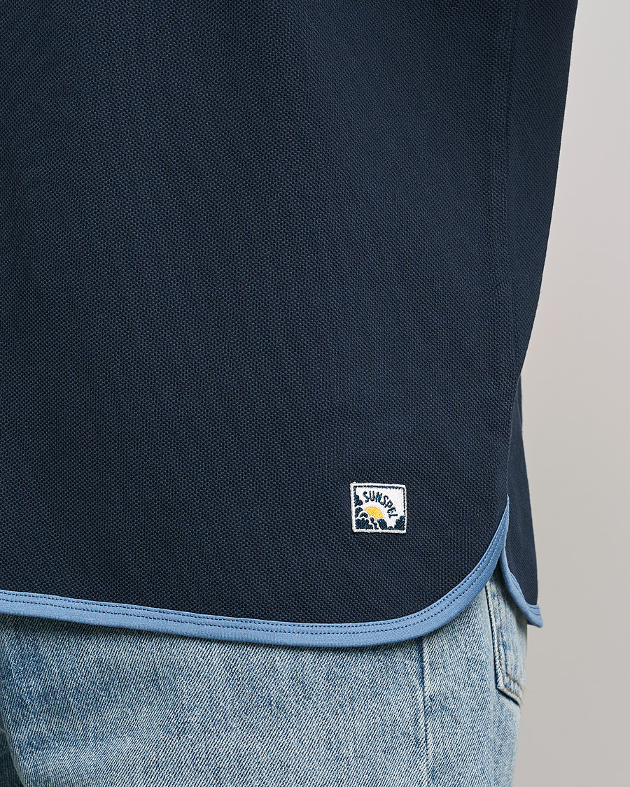 Herre | T-Shirts | Sunspel | Paul Weller Heavy Cotton Pique Henley T-Shirt Navy