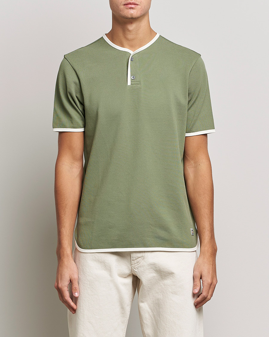 Herre | T-Shirts | Sunspel | Paul Weller Heavy Cotton Pique Henley T-Shirt Dark Sage