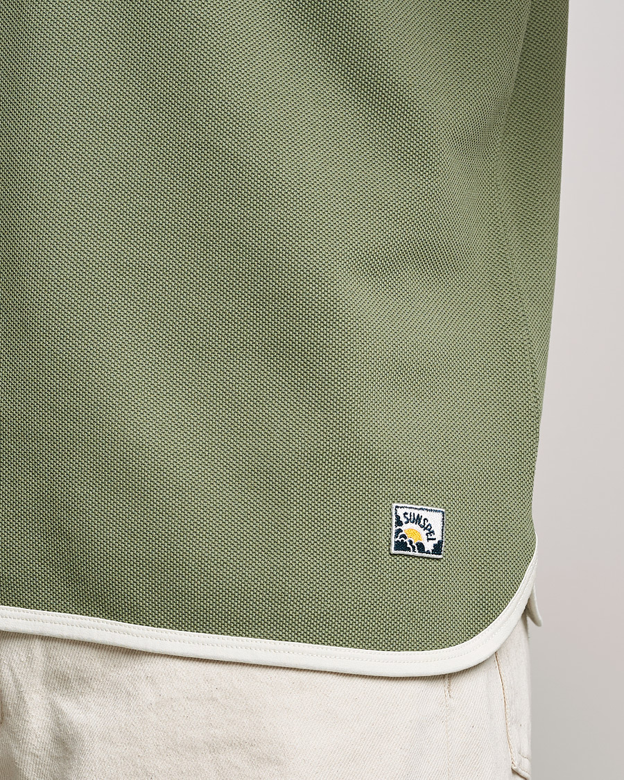 Herre | T-Shirts | Sunspel | Paul Weller Heavy Cotton Pique Henley T-Shirt Dark Sage