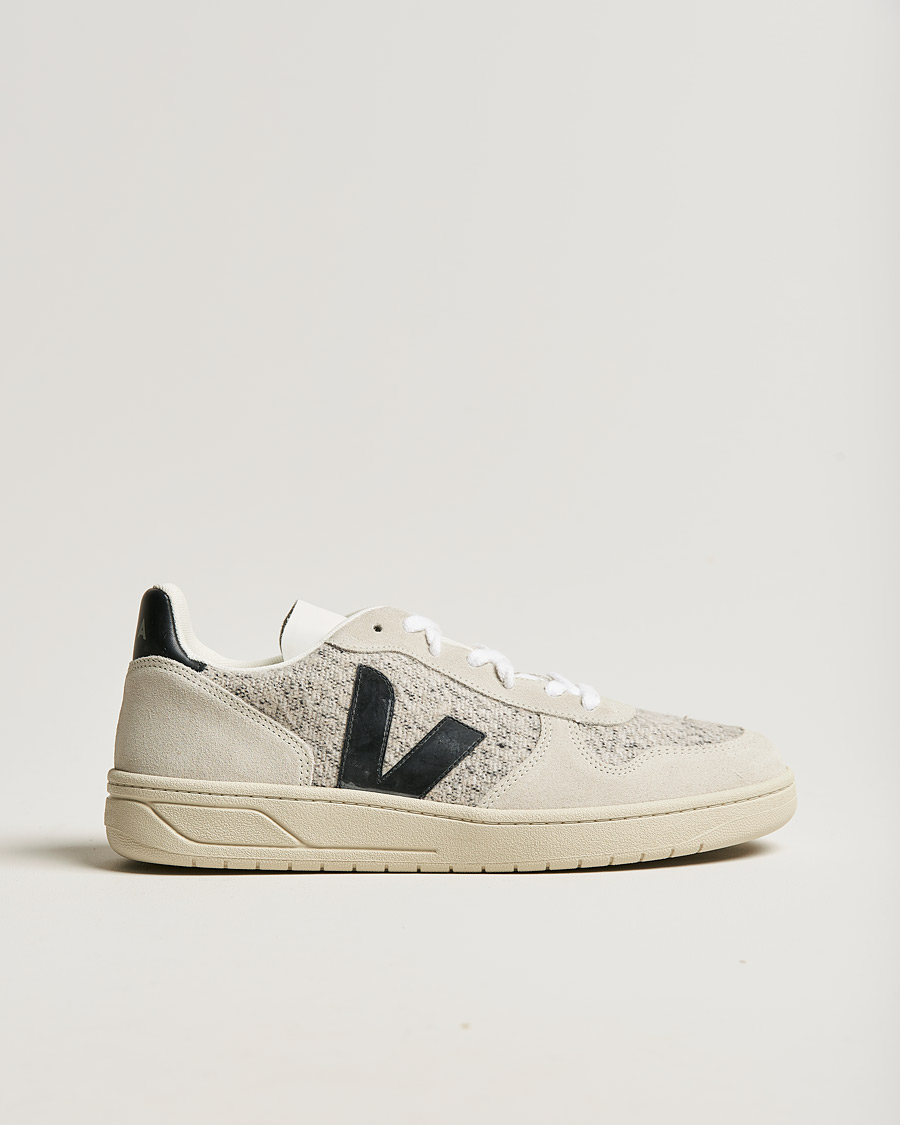 Herre | Veja V-10 Flannel Leather Sneaker Snow/Black | Veja | V-10 Flannel Leather Sneaker Snow/Black