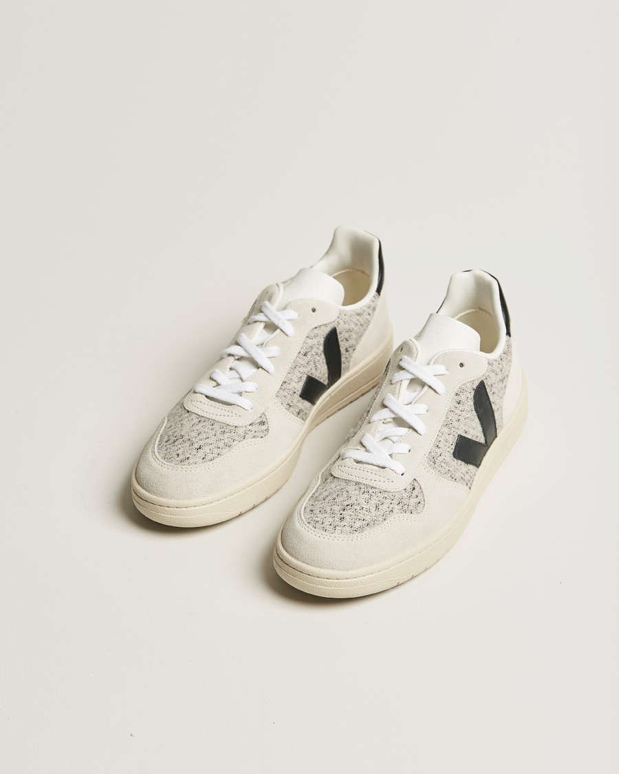 Herre | Veja V-10 Flannel Leather Sneaker Snow/Black | Veja | V-10 Flannel Leather Sneaker Snow/Black