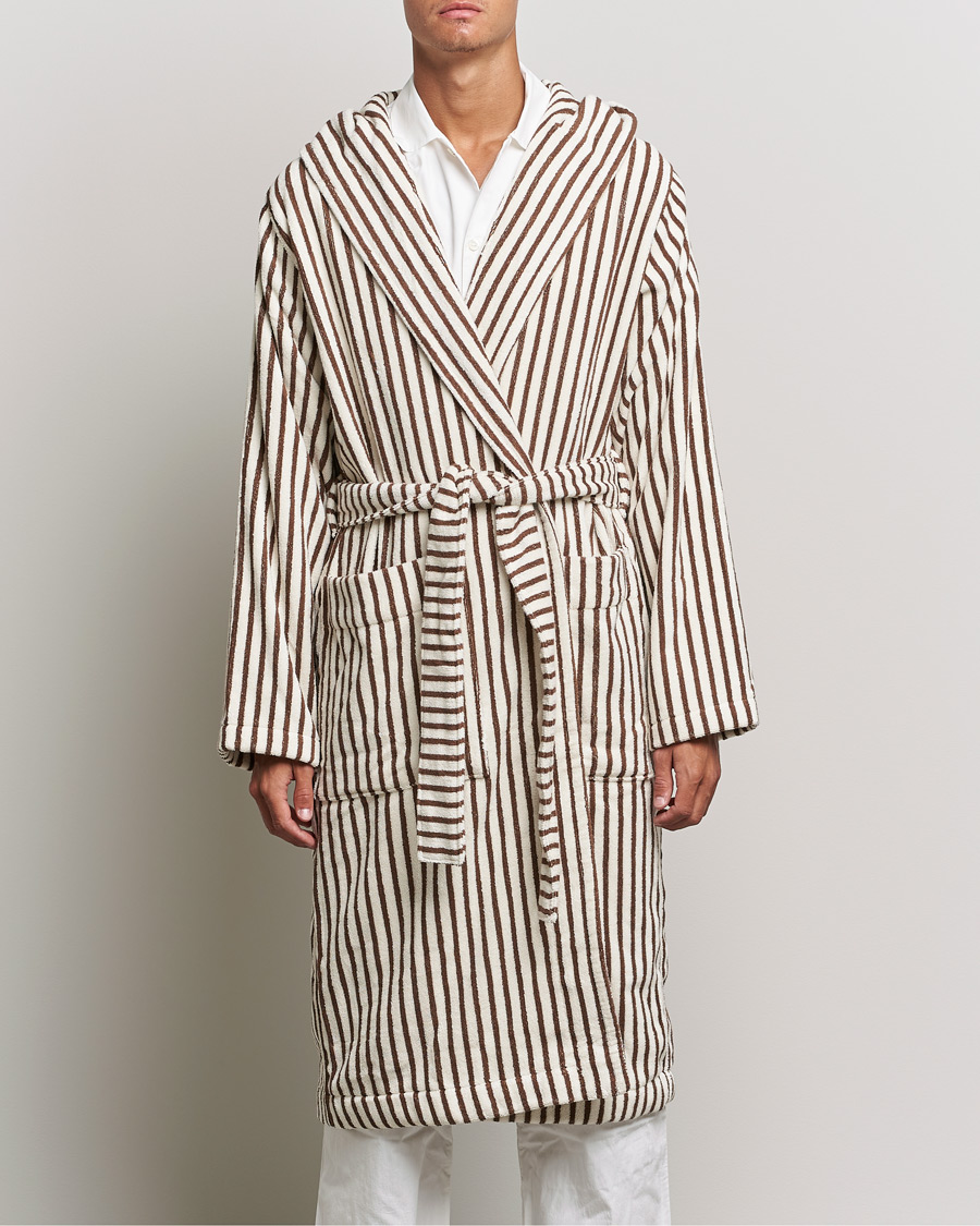 Herre | Morgenkåber | Tekla | Organic Terry Hooded Bathrobe Kodiak Stripes