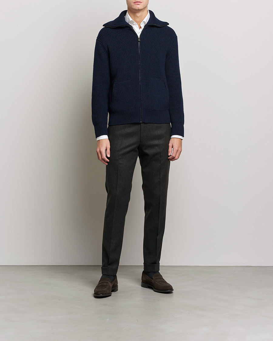 Herre | Trøjer | Piacenza Cashmere | Heavy Zip Cardigan Navy