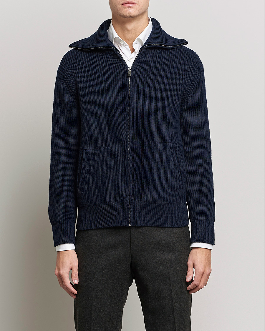 Herre | Trøjer | Piacenza Cashmere | Heavy Zip Cardigan Navy