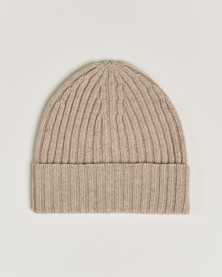 Herre | Piacenza Cashmere Ribbed Cashmere Beanie Light Beige | Piacenza Cashmere | Ribbed Cashmere Beanie Light Beige