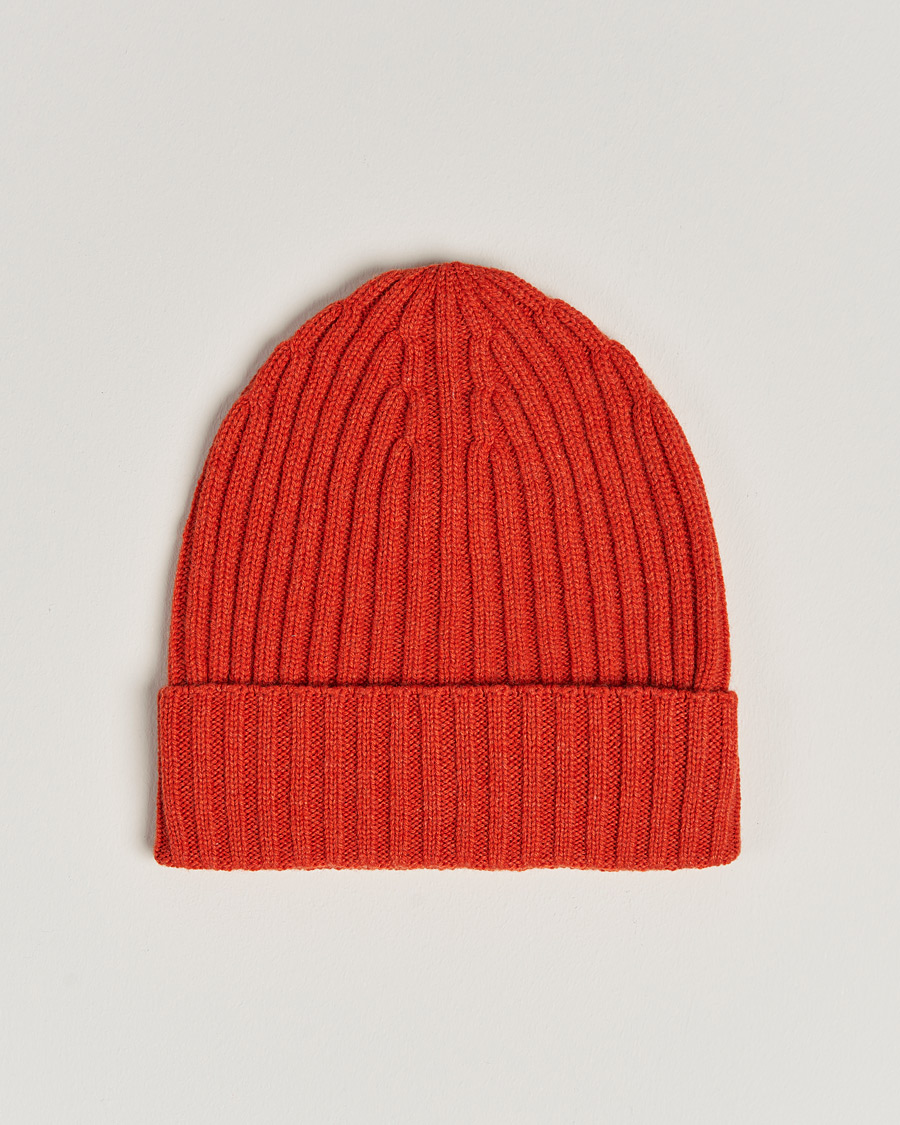 Herre | Piacenza Cashmere Ribbed Cashmere Beanie Orange | Piacenza Cashmere | Ribbed Cashmere Beanie Orange
