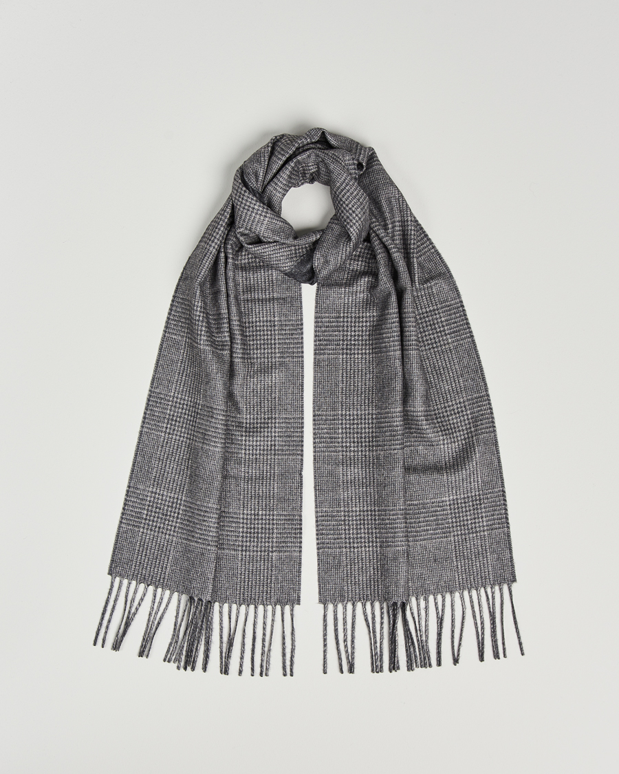 Herre | Piacenza Cashmere Cashmere/Silk Glencheck Scarf Light Grey | Piacenza Cashmere | Cashmere/Silk Glencheck Scarf Light Grey