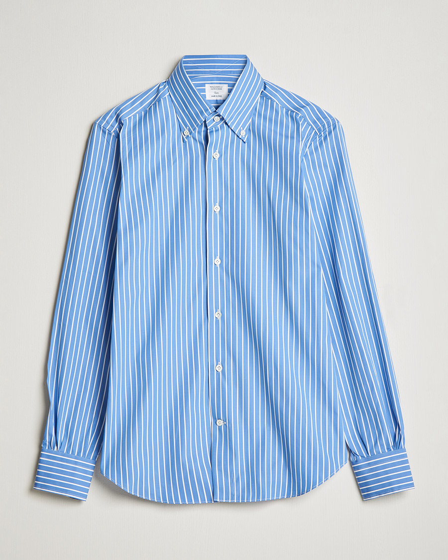 Herre | Skjorter | Mazzarelli | Soft Button Down Stripe Shirt Blue/White