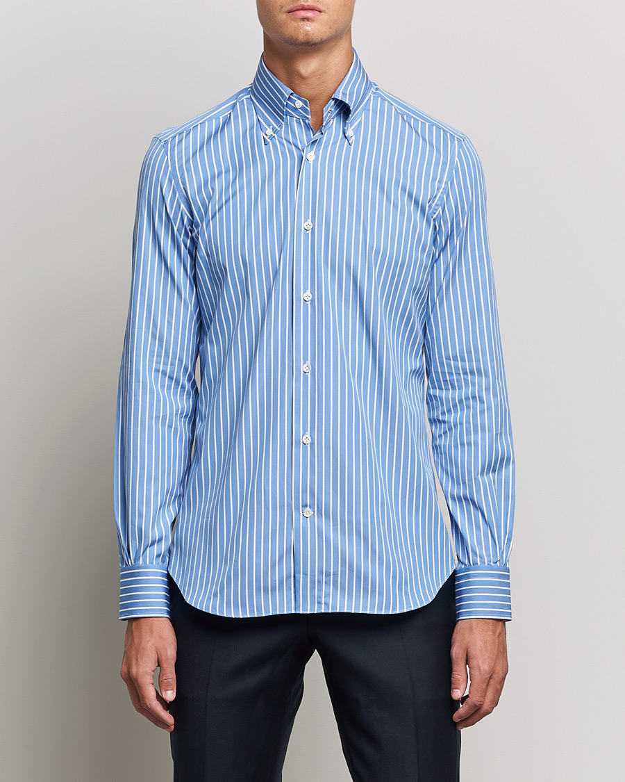 Herre | Skjorter | Mazzarelli | Soft Button Down Stripe Shirt Blue/White
