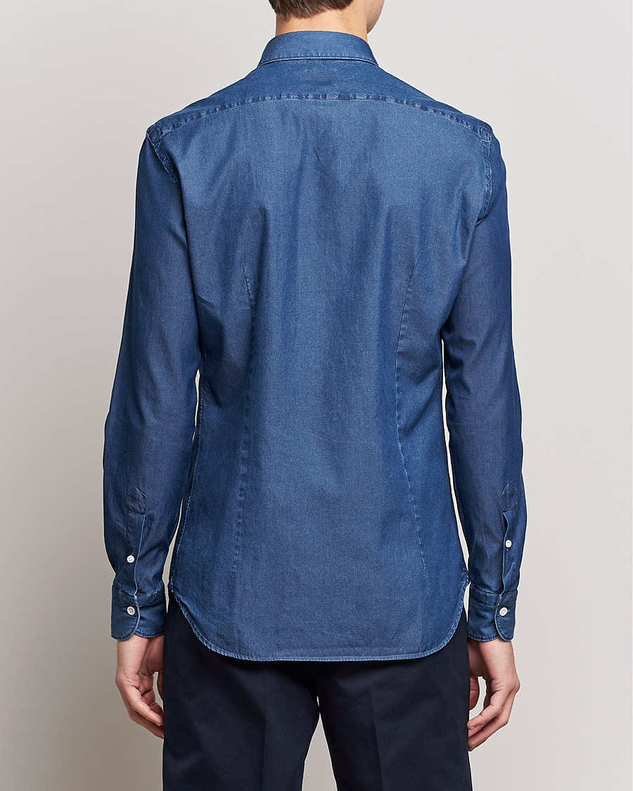 Herre | Skjorter | Mazzarelli | Soft Denim Shirt Dark Indigo
