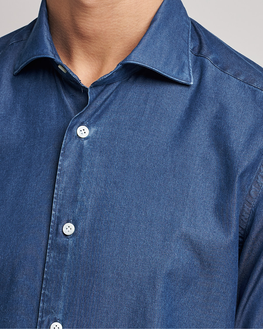 Herre | Skjorter | Mazzarelli | Soft Denim Shirt Dark Indigo