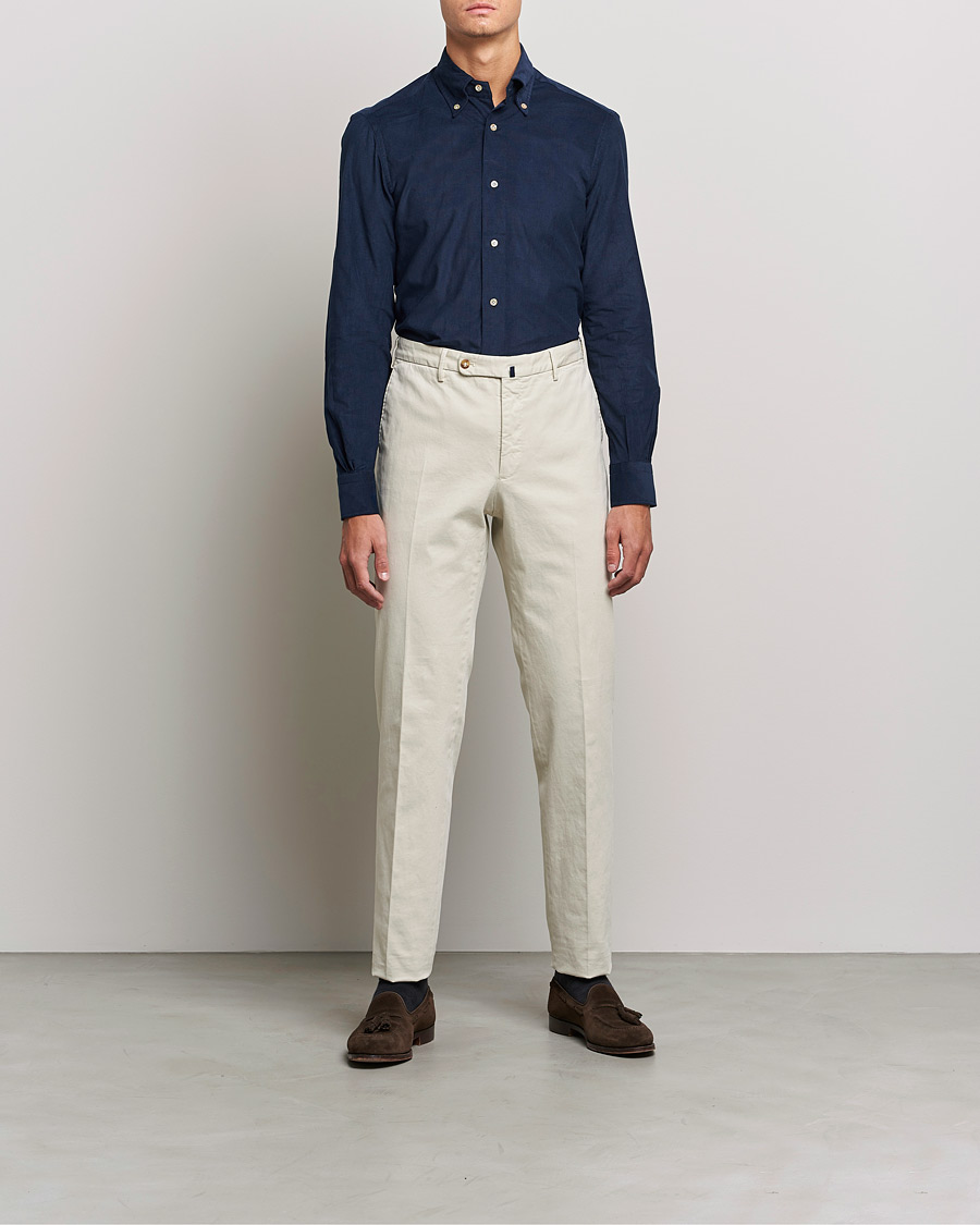 Herre | Fløjlsskjorter | Mazzarelli | Soft Corduroy Button Down Shirt Navy