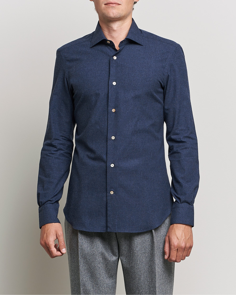 Herre | Skjorter | Mazzarelli | Soft Flannel Shirt Navy