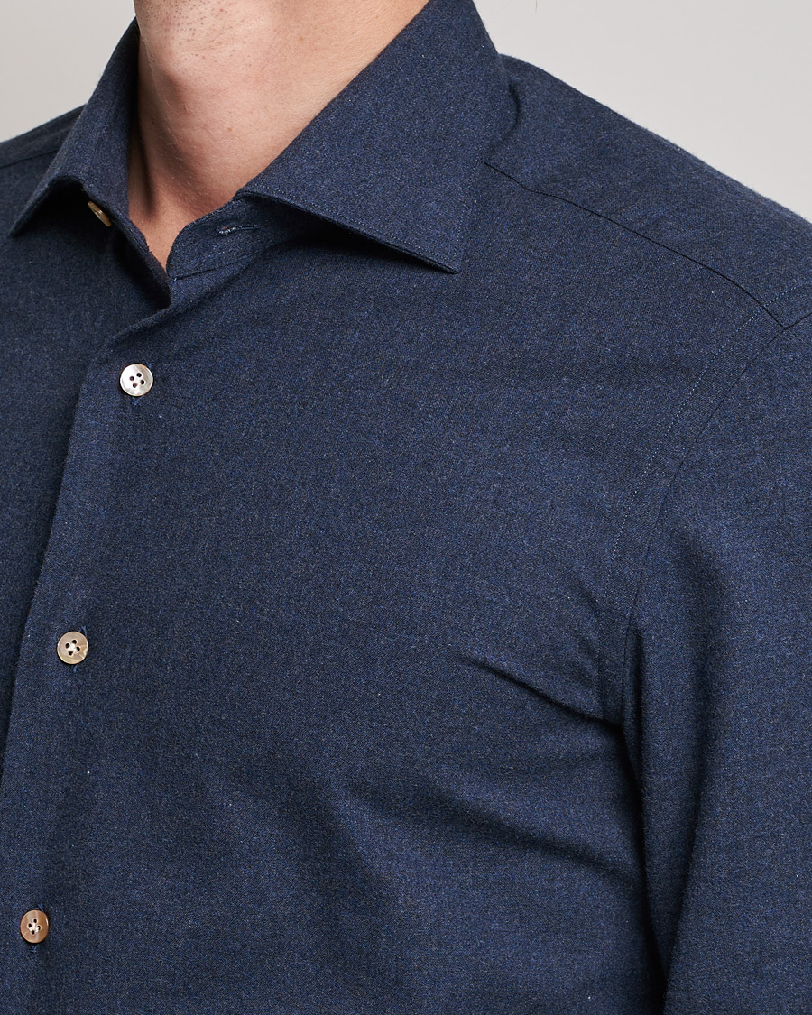 Herre | Skjorter | Mazzarelli | Soft Flannel Shirt Navy