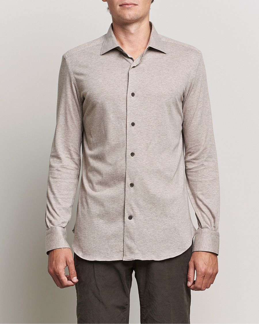 Herre |  | Mazzarelli | Soft Cashmere Jersey Shirt Beige