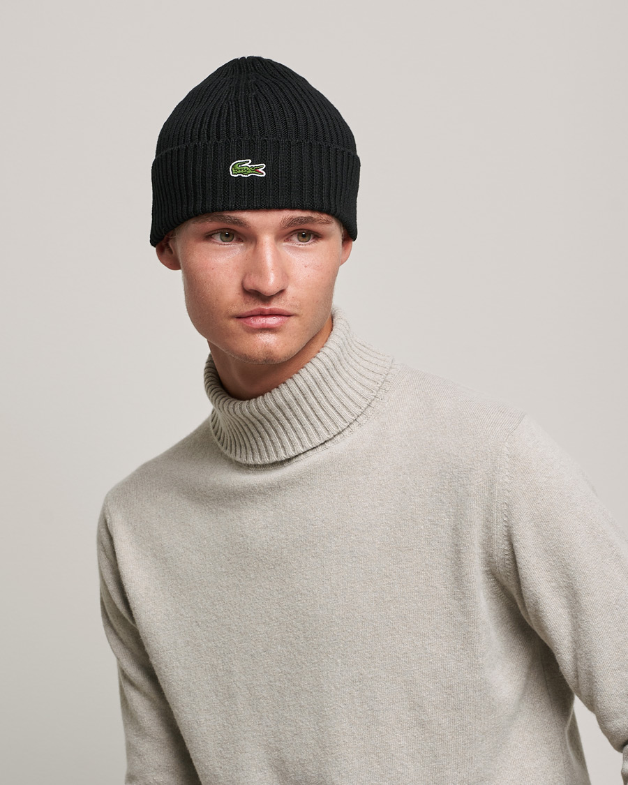 Herre | Lacoste Wool Knitted Beanie Black | Lacoste | Wool Knitted Beanie Black