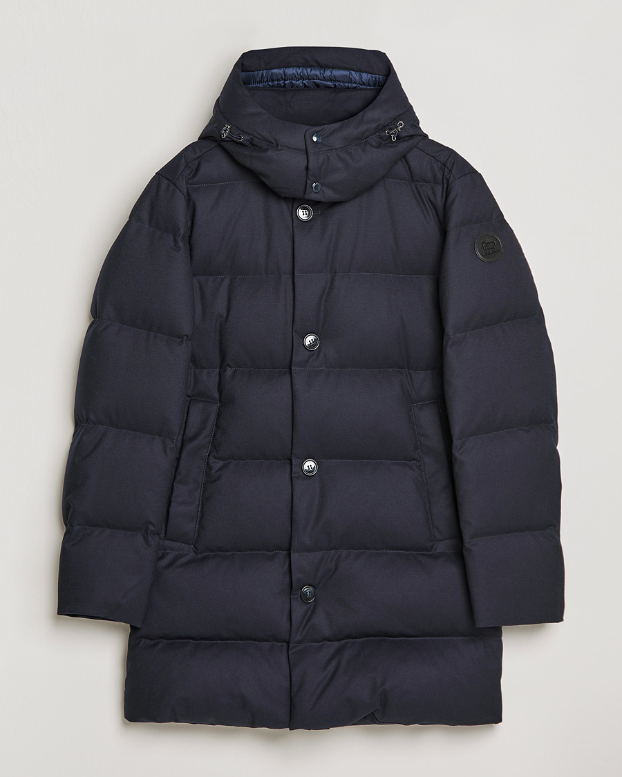 Herre | Jakker | Woolrich | Luxe Long Parka Melton Blue
