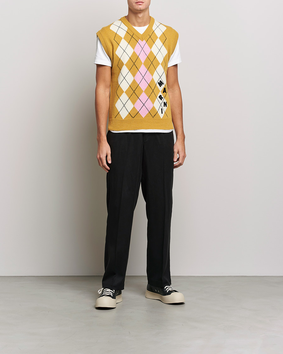 Herre | Trøjer | Marni | Shetland Argyle Knit Vest White/Yellow