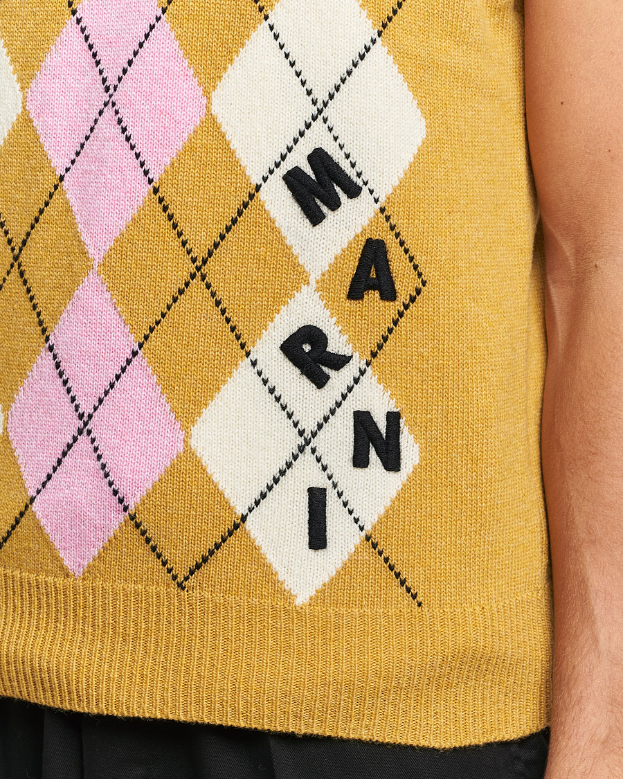 Herre | Trøjer | Marni | Shetland Argyle Knit Vest White/Yellow