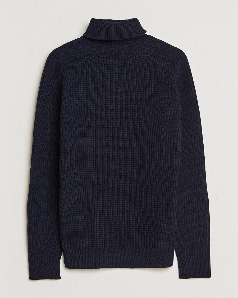 Herre | Trøjer | Baracuta | Wool Waffle Knit Turtleneck Dark Navy