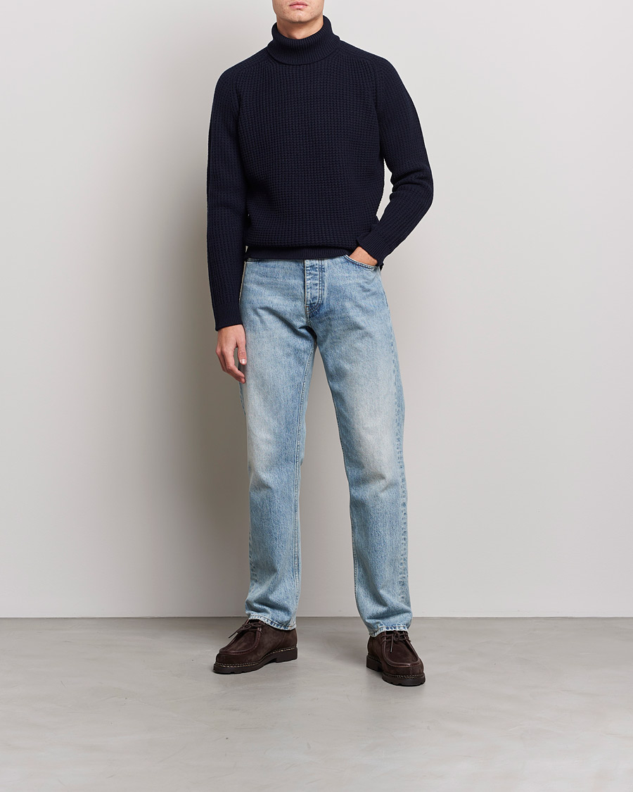 Herre | Trøjer | Baracuta | Wool Waffle Knit Turtleneck Dark Navy