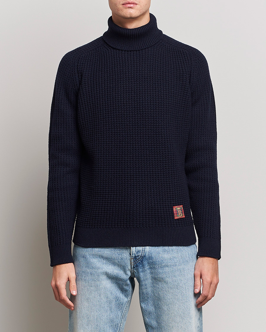 Herre | Trøjer | Baracuta | Wool Waffle Knit Turtleneck Dark Navy