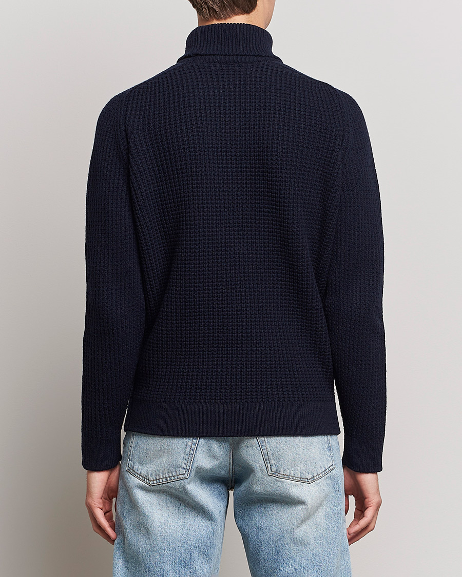 Herre | Trøjer | Baracuta | Wool Waffle Knit Turtleneck Dark Navy