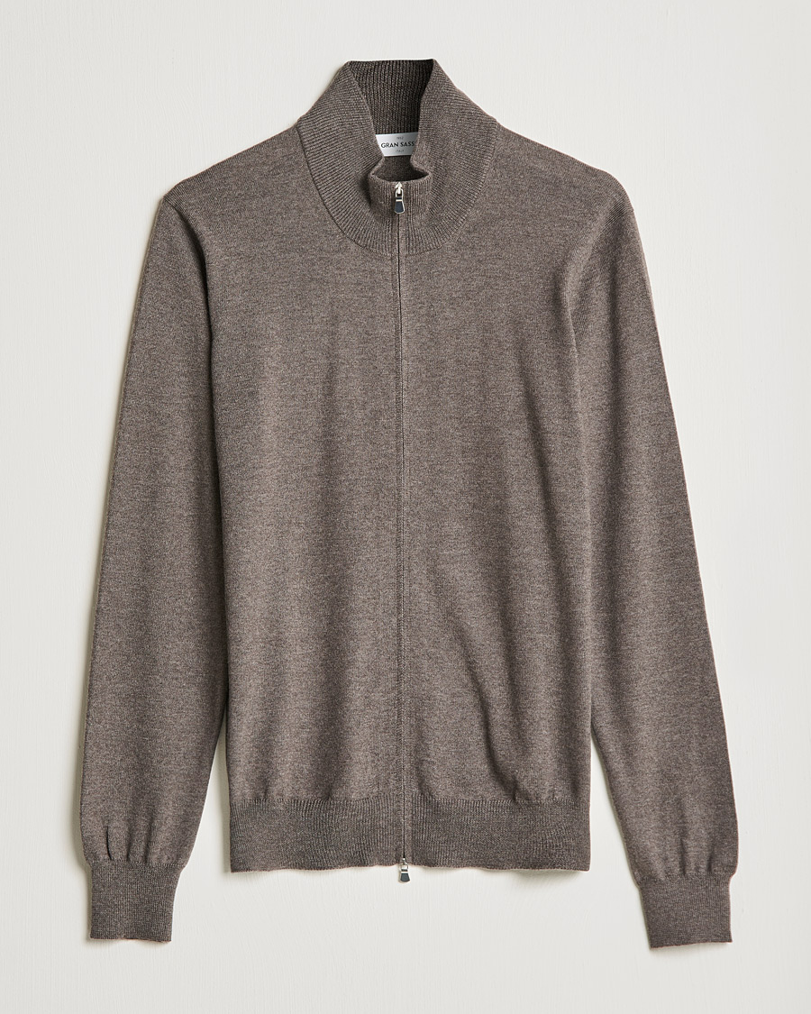 Herre | Trøjer | Gran Sasso | Merino Fashion Fit Full Zip Mud Brown