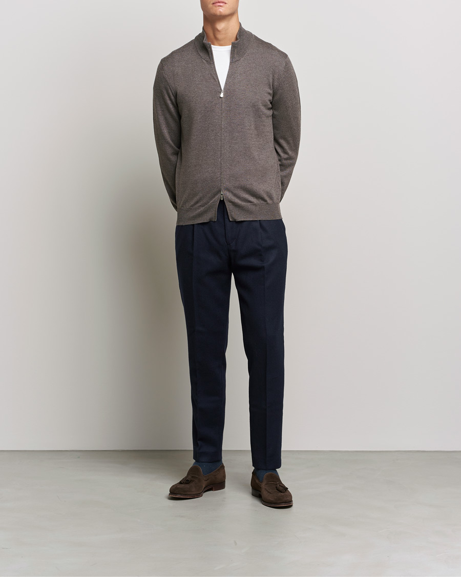 Herre | Trøjer | Gran Sasso | Merino Fashion Fit Full Zip Mud Brown