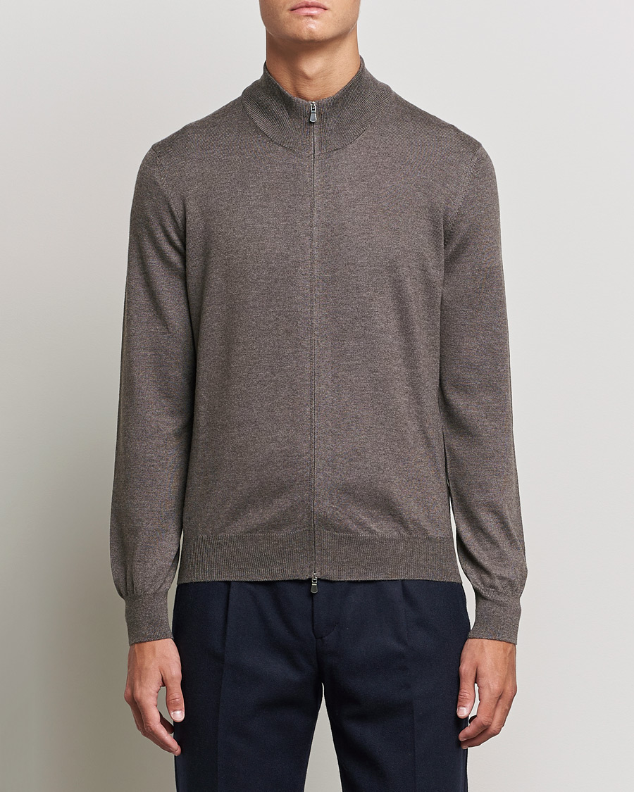 Herre | Trøjer | Gran Sasso | Merino Fashion Fit Full Zip Mud Brown