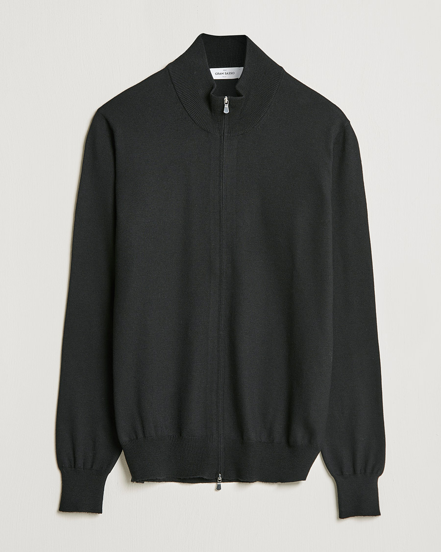 Herre | Trøjer | Gran Sasso | Merino Fashion Fit Full Zip Black