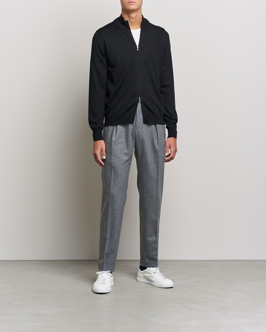 Herre | Trøjer | Gran Sasso | Merino Fashion Fit Full Zip Black